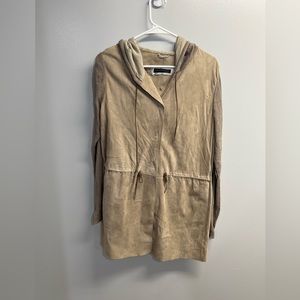 Womens Fabiana Filippi Silk Cotton Lamb Leather Jacket w/ Cinch Waist - Size L